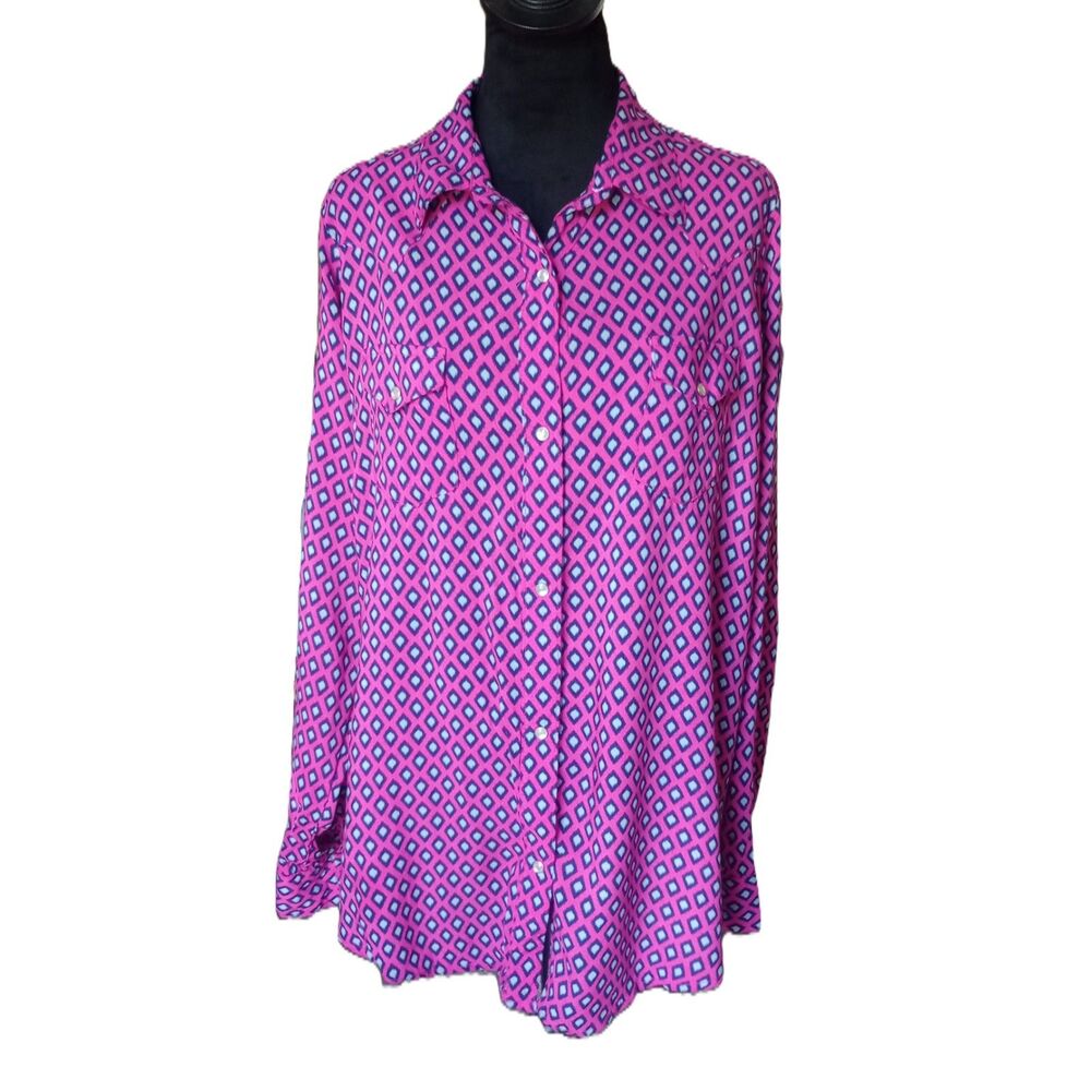 Wrangler Women's XL Pink/Blue  Western Pearl Like  Full Snap Blouse